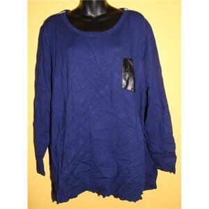 QVC Susan Graver 3x Royal Blue Crew Neck Sweater With Faux Leather Pocket